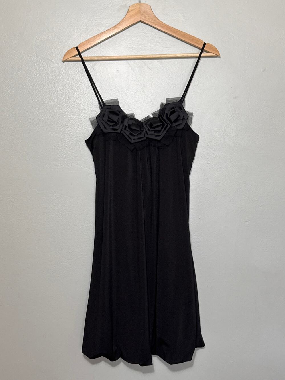 Women's Size S Too Mi USA Vintage Y2K Rose Bubble Black Spaghetti Mini Dress